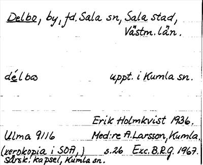 Bild på arkivkortet för arkivposten Delbo