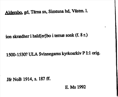 Bild på arkivkortet för arkivposten Aldersbo