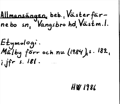 Bild på arkivkortet för arkivposten Allmansängen