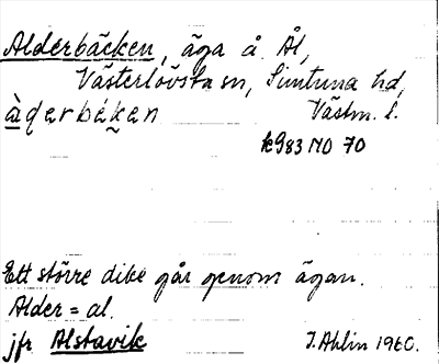 Bild på arkivkortet för arkivposten Alderbäcken