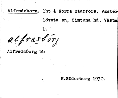 Bild på arkivkortet för arkivposten Alfredsborg