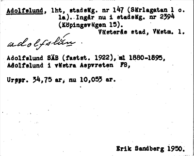 Bild på arkivkortet för arkivposten Adolfslund