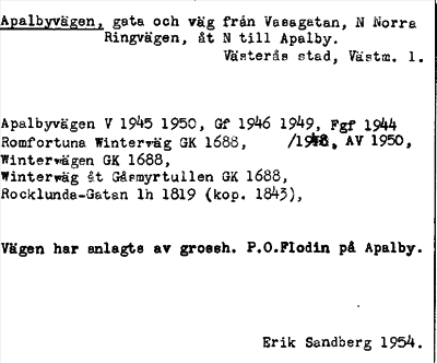 Bild på arkivkortet för arkivposten Apalbyvägen