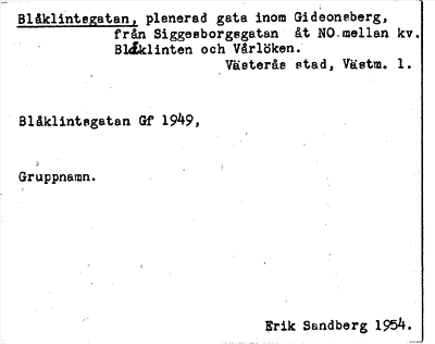 Bild på arkivkortet för arkivposten Blåklintsgatan