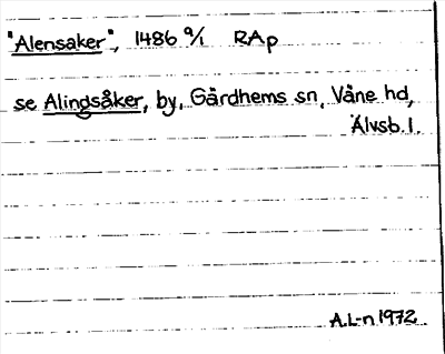 Bild på arkivkortet för arkivposten »Alensaker», se Alingsåker