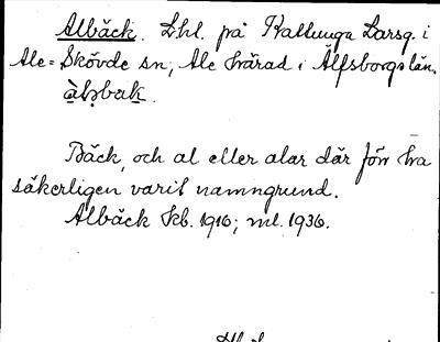 Bild på arkivkortet för arkivposten Albäck