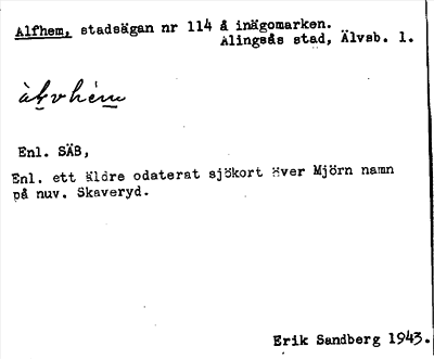 Bild på arkivkortet för arkivposten Alfhem