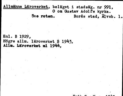 Bild på arkivkortet för arkivposten Allmänna Läroverket