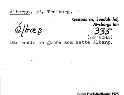Bild på arkivkortet för arkivposten Albergs