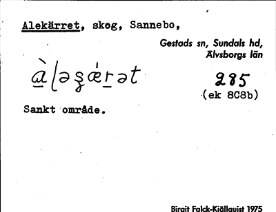 Bild på arkivkortet för arkivposten Alekärret