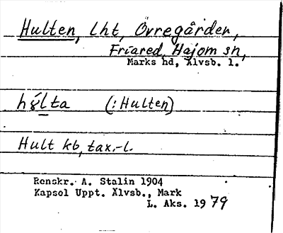Bild på arkivkortet för arkivposten Hulten