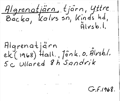 Bild på arkivkortet för arkivposten Algrenatjärn