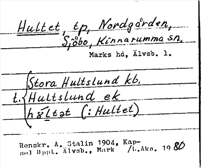 Bild på arkivkortet för arkivposten Hultet