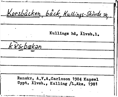 Bild på arkivkortet för arkivposten Korsbäcken