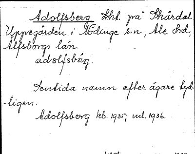 Bild på arkivkortet för arkivposten Adolfsberg