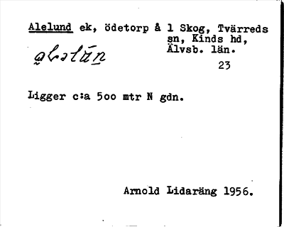 Bild på arkivkortet för arkivposten Alelund