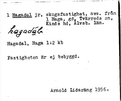 Bild på arkivkortet för arkivposten Hagadal