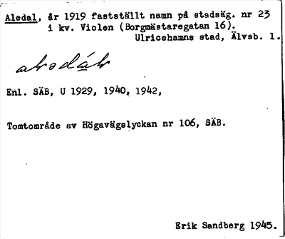 Bild på arkivkortet för arkivposten Aledal