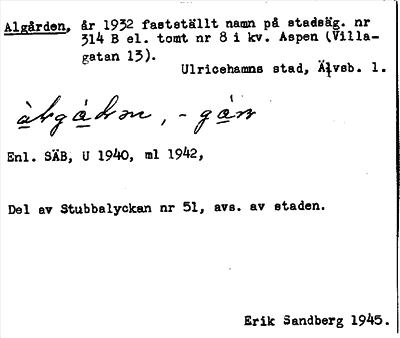 Bild på arkivkortet för arkivposten Algården