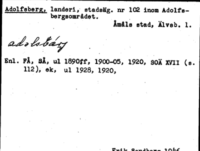 Bild på arkivkortet för arkivposten Adolfsberg