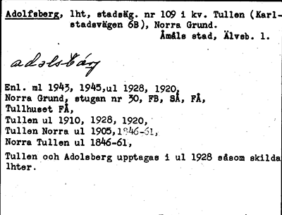 Bild på arkivkortet för arkivposten Adolfsberg