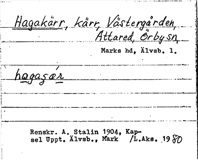 Bild på arkivkortet för arkivposten Hagakärr