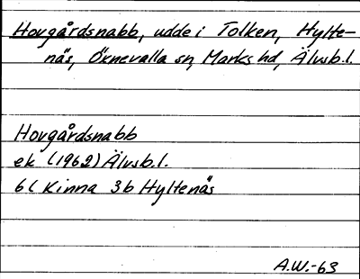 Bild på arkivkortet för arkivposten Hovgårdsnabb