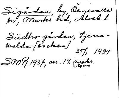 Bild på arkivkortet för arkivposten Sigården