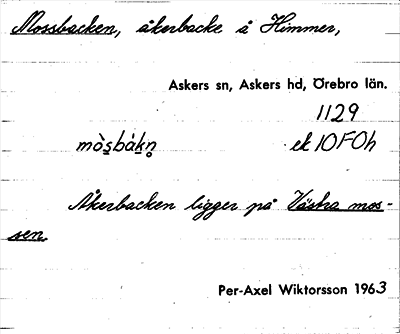 Bild på arkivkortet för arkivposten Mossbacken