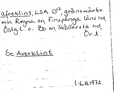 Bild på arkivkortet för arkivposten »afreklint», se Averklint