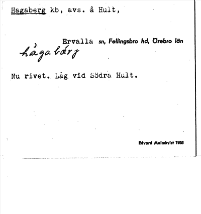 Bild på arkivkortet för arkivposten Hagaberg
