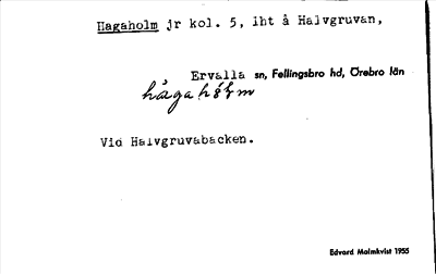 Bild på arkivkortet för arkivposten Hagaholm
