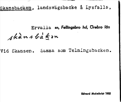 Bild på arkivkortet för arkivposten Skansbacken
