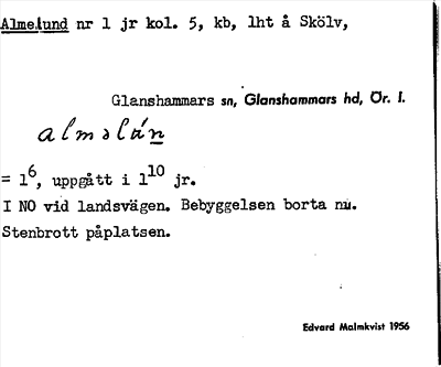 Bild på arkivkortet för arkivposten Almelund