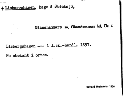 Bild på arkivkortet för arkivposten +Lisbergshagen