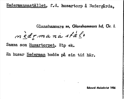 Bild på arkivkortet för arkivposten Nedermannastället