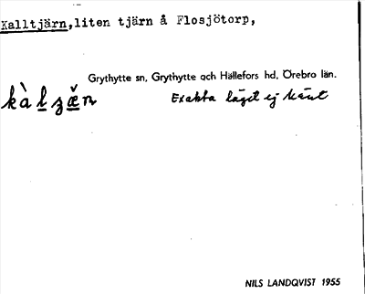 Bild på arkivkortet för arkivposten Kalltjärn