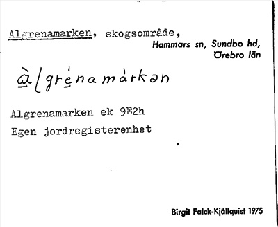 Bild på arkivkortet för arkivposten Algrenamarken