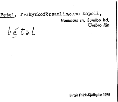 Bild på arkivkortet för arkivposten Betel