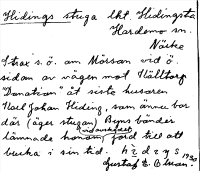 Bild på arkivkortet för arkivposten Hidings stuga