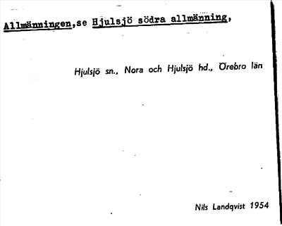 Bild på arkivkortet för arkivposten Allmänningen, se Hjulsjö södra allmänning