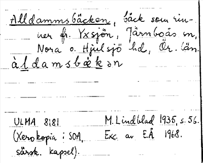 Bild på arkivkortet för arkivposten Alldammsbäcken