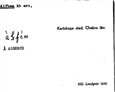 Bild på arkivkortet för arkivposten Alfhem