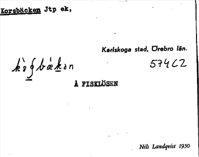 Bild på arkivkortet för arkivposten Korsbäcken