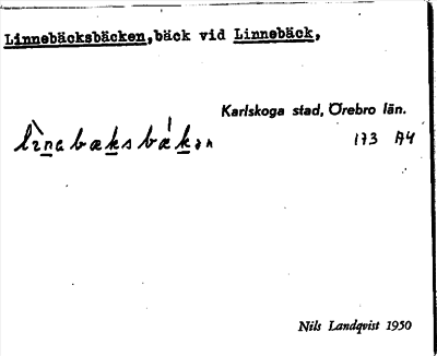 Bild på arkivkortet för arkivposten Linnebäcksbäcken