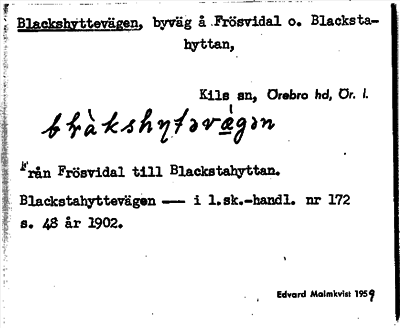 Bild på arkivkortet för arkivposten Blackshyttevägen