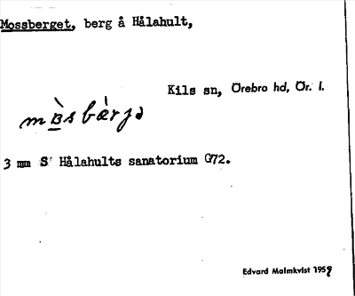 Bild på arkivkortet för arkivposten Mossberget