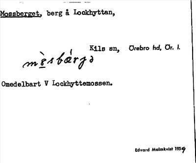 Bild på arkivkortet för arkivposten Mossberget