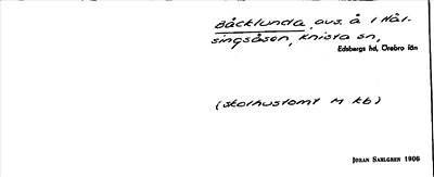 Bild på arkivkortet för arkivposten Bäcklunda