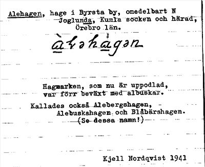 Bild på arkivkortet för arkivposten Alehagen
